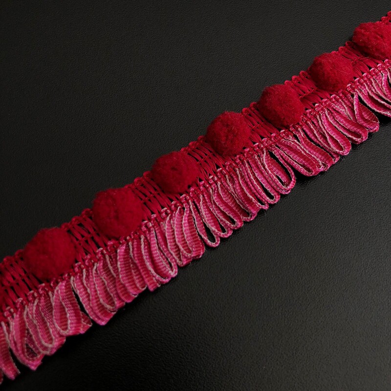 Franja Marabú com Pompom Marsala - 2,8 cm 